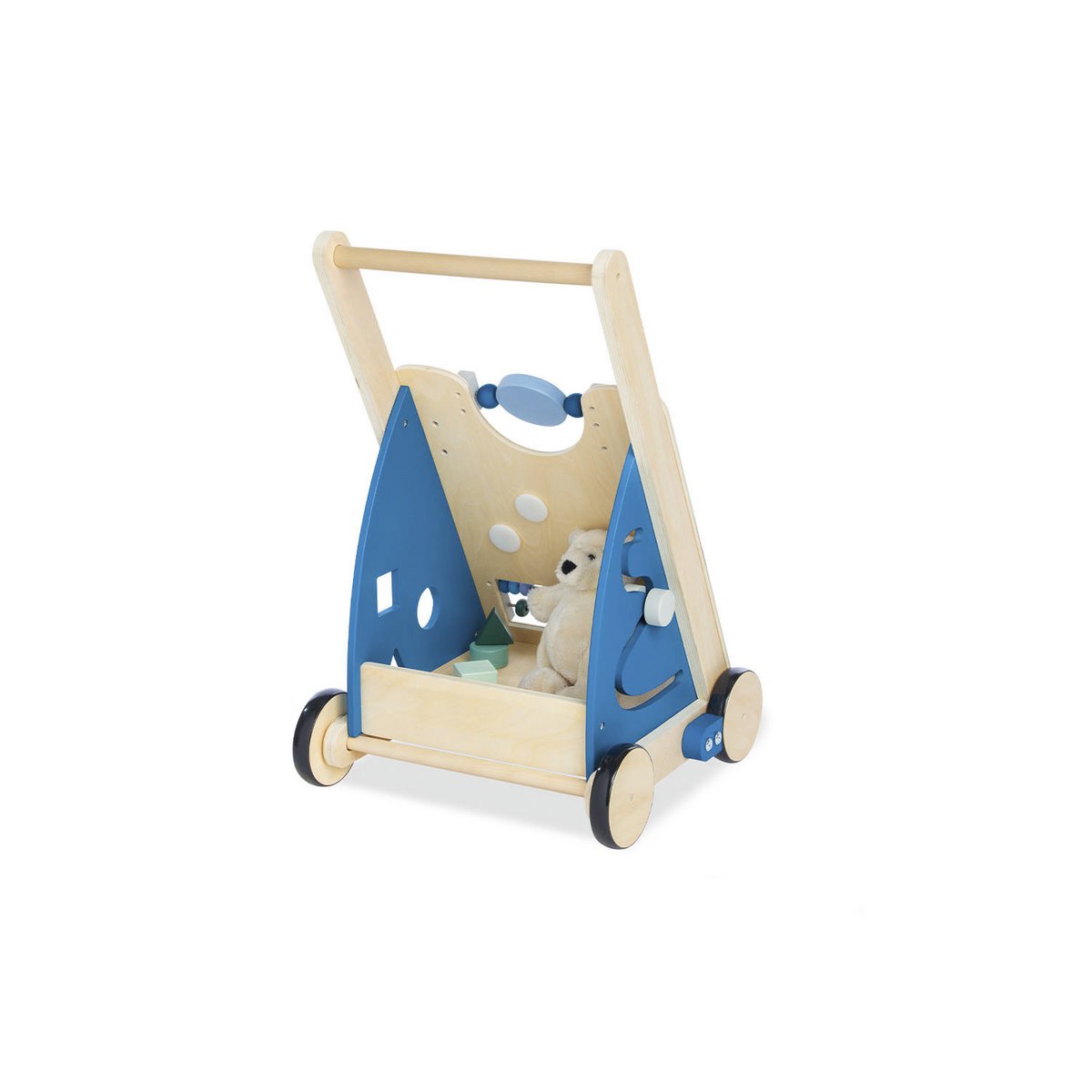 Activiteitenwandelaar loopwagen achterkant met knuffel en blokken