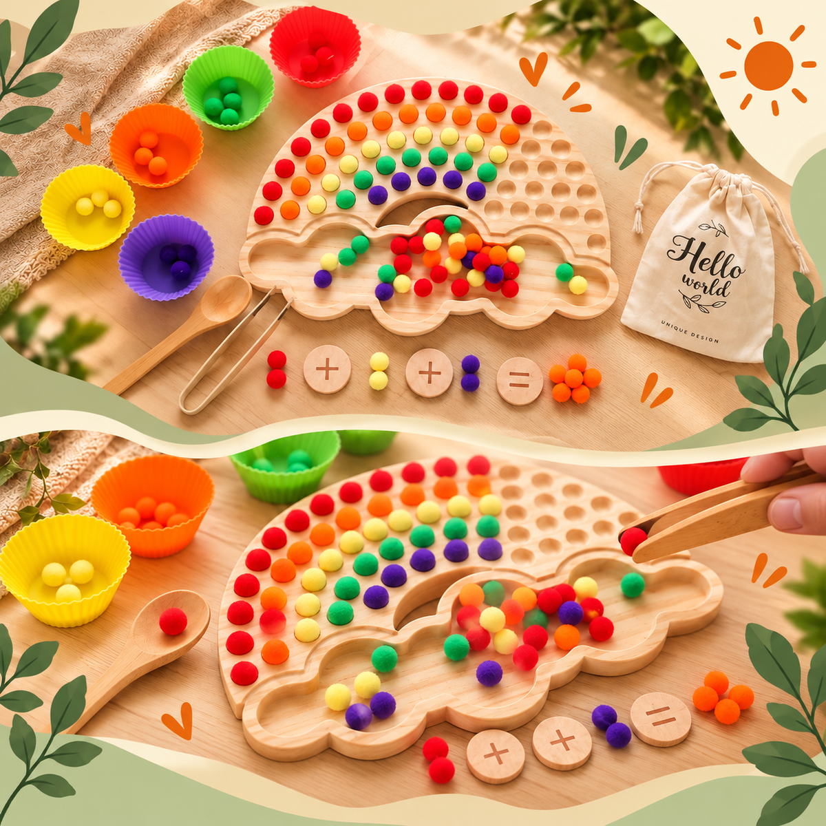 Houten Regenboog Sorteerbord – Sensorisch educatief speelgoed