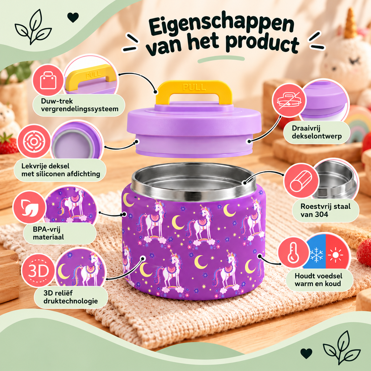 Bento Lunchbox voor Kinderen – Complete lunchset met koeltas