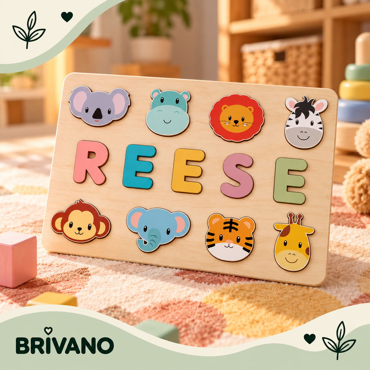 Gepersonaliseerde Houten Naampuzzel – Safari tot 9 Letters