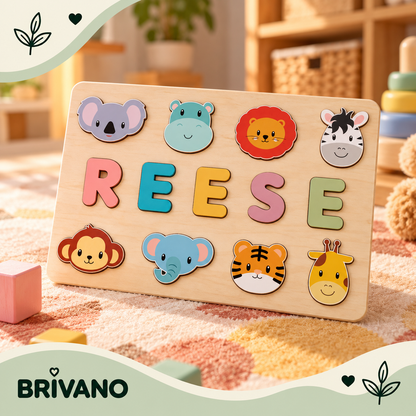 Gepersonaliseerde Houten Naampuzzel – Safari tot 9 Letters