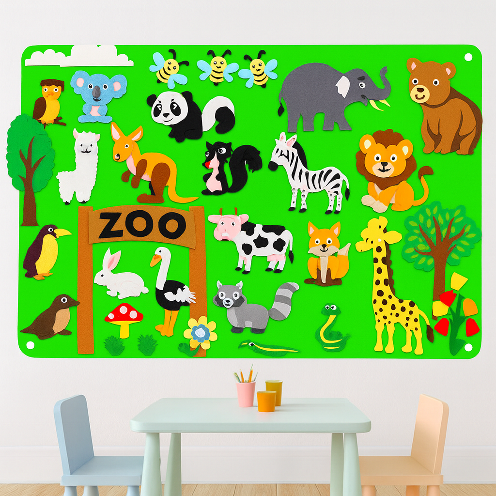 Montessori Dieren Avonturenbord – Herbruikbaar viltbord voor creatief leren