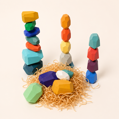 Montessori Houten Stenen – 21delig balans & stapelset