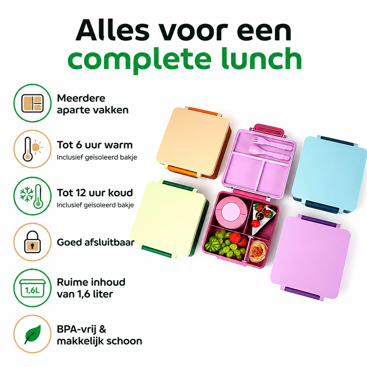 Kinder Lunchbox met vakken – Inclusief geïsoleerd warmhoudbakje