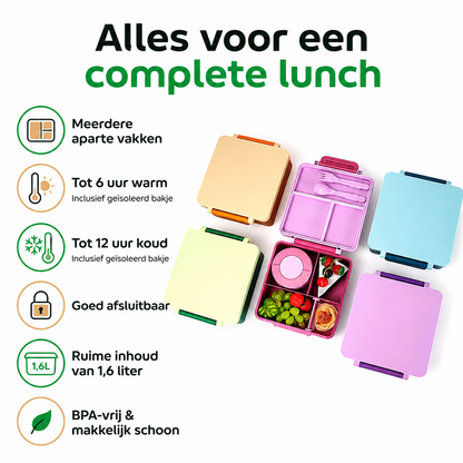 Kinder Lunchbox met vakken – Inclusief geïsoleerd warmhoudbakje