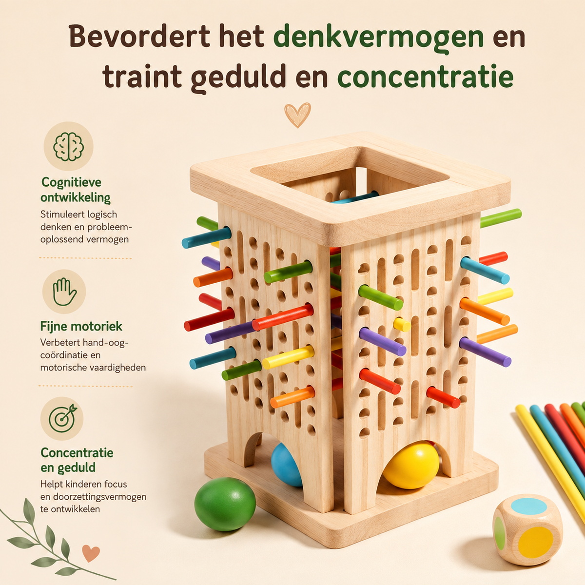 Houten Stokjes Toren – Kleurrijk strategie- & behendigheidsspel