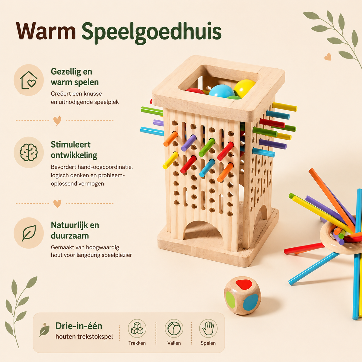 Houten Stokjes Toren – Kleurrijk strategie- & behendigheidsspel