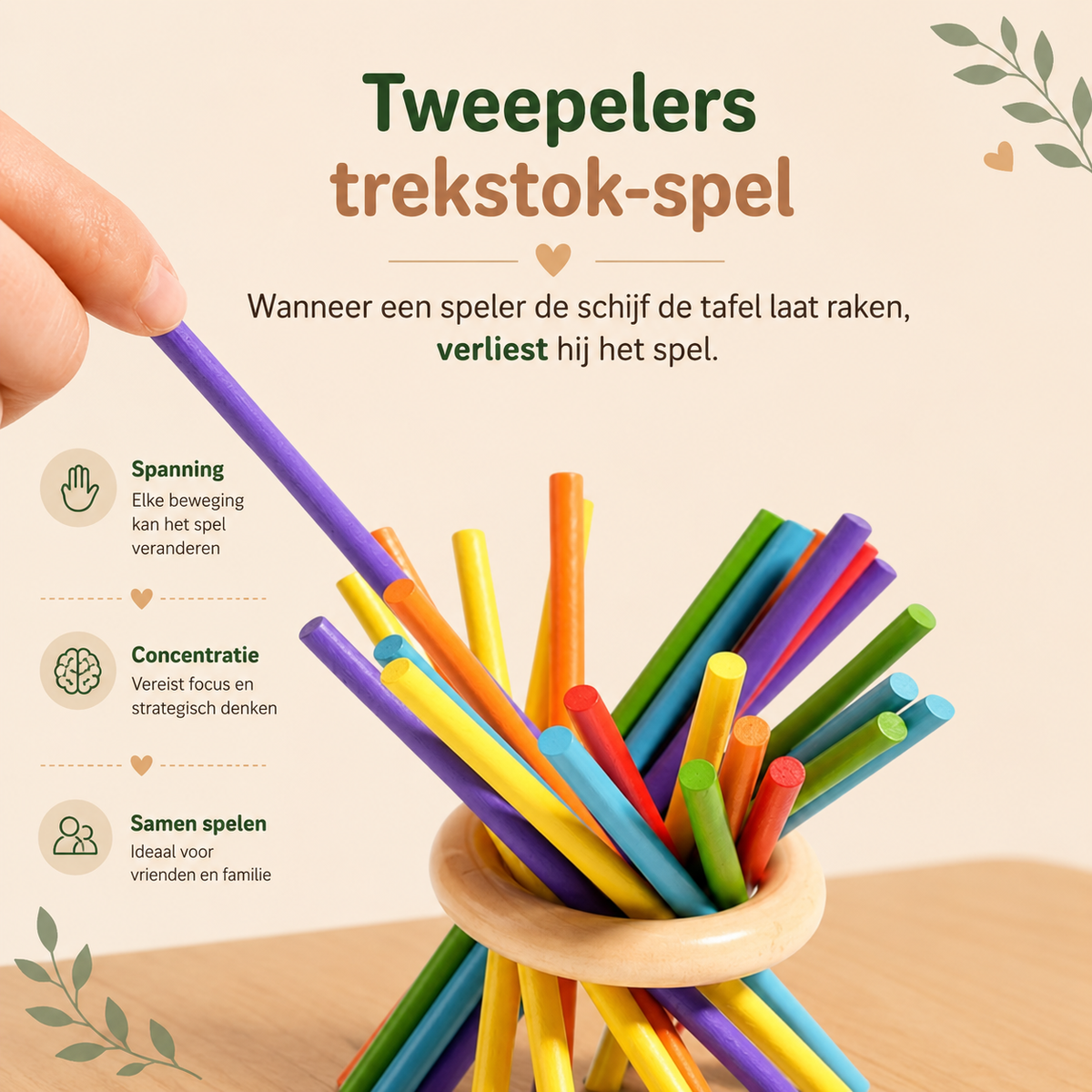 Houten Stokjes Toren – Kleurrijk strategie- & behendigheidsspel