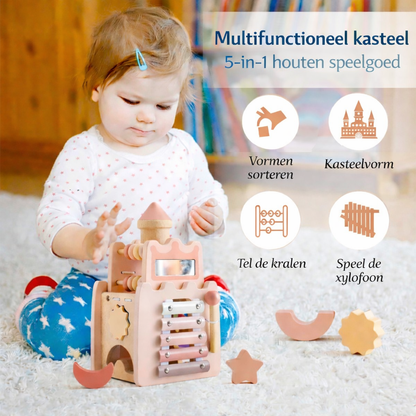 Houten Montessori Kasteel – Vormenstoof & stapelblokken