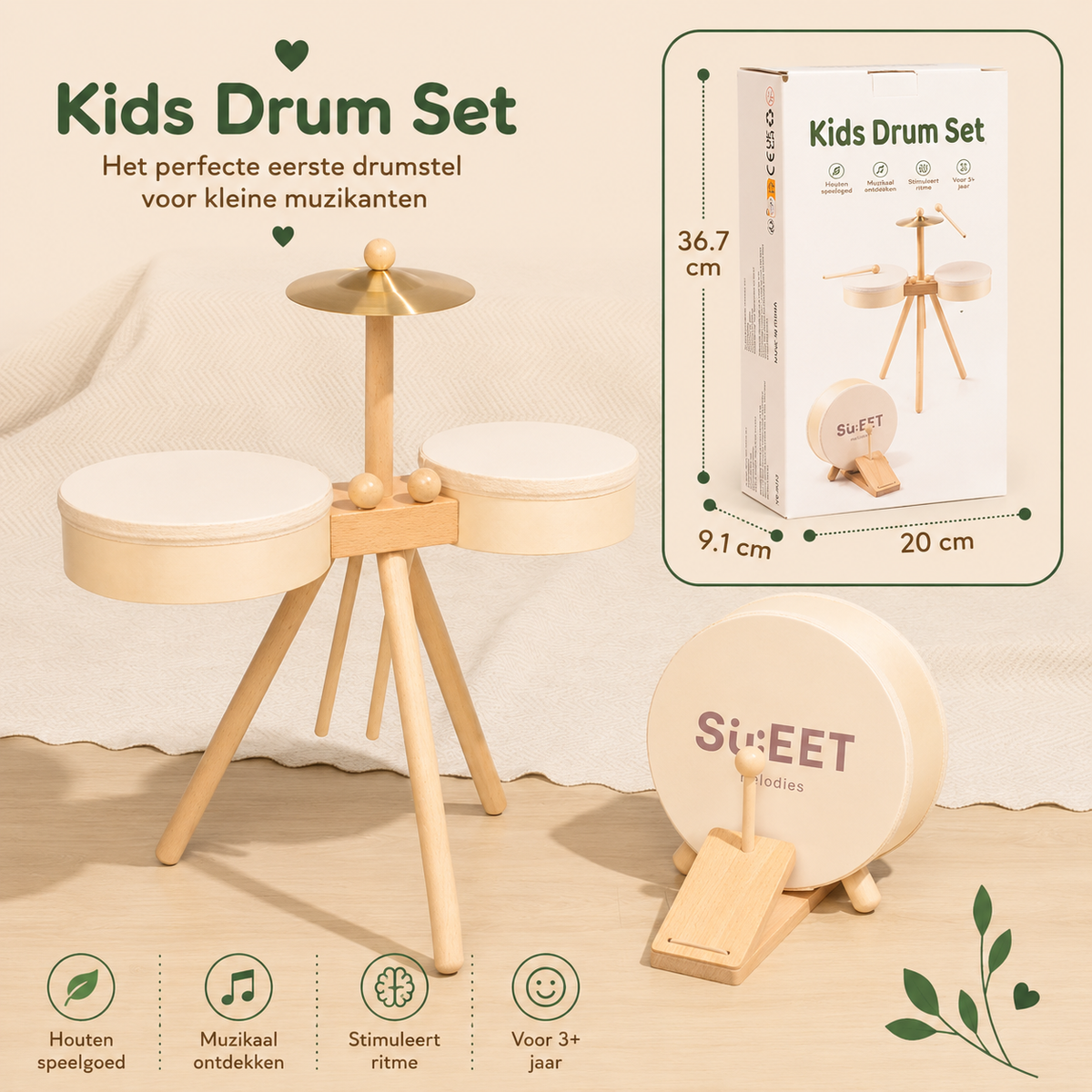 Houten Drum Speelset – Drumstel & xylofoon