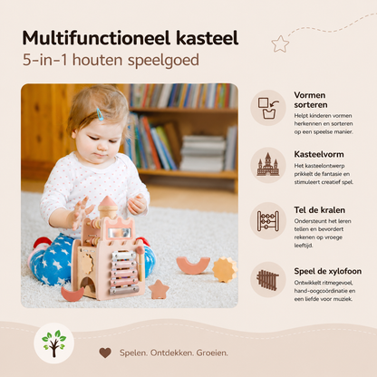 Houten Montessori Kasteel – Vormenstoof & stapelblokken