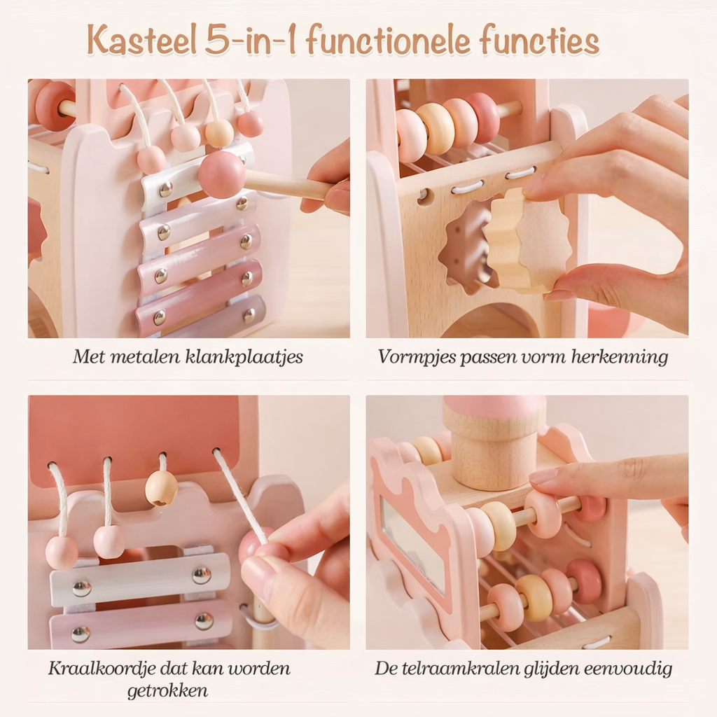 Houten Montessori Kasteel – Vormenstoof & stapelblokken