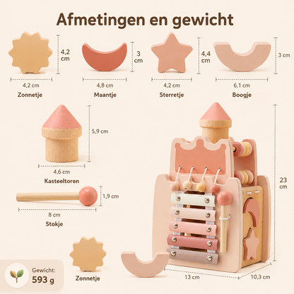 Houten Montessori Kasteel – Vormenstoof & stapelblokken