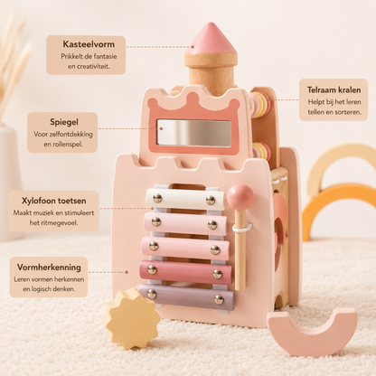 Houten Montessori Kasteel – Vormenstoof & stapelblokken