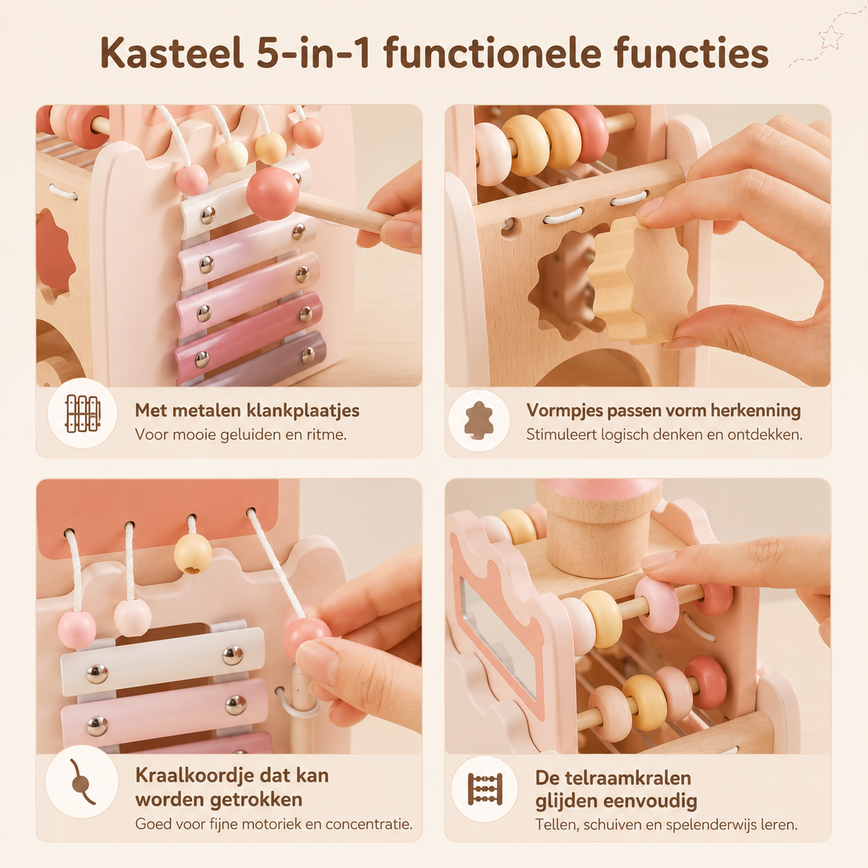 Houten Montessori Kasteel – Vormenstoof & stapelblokken