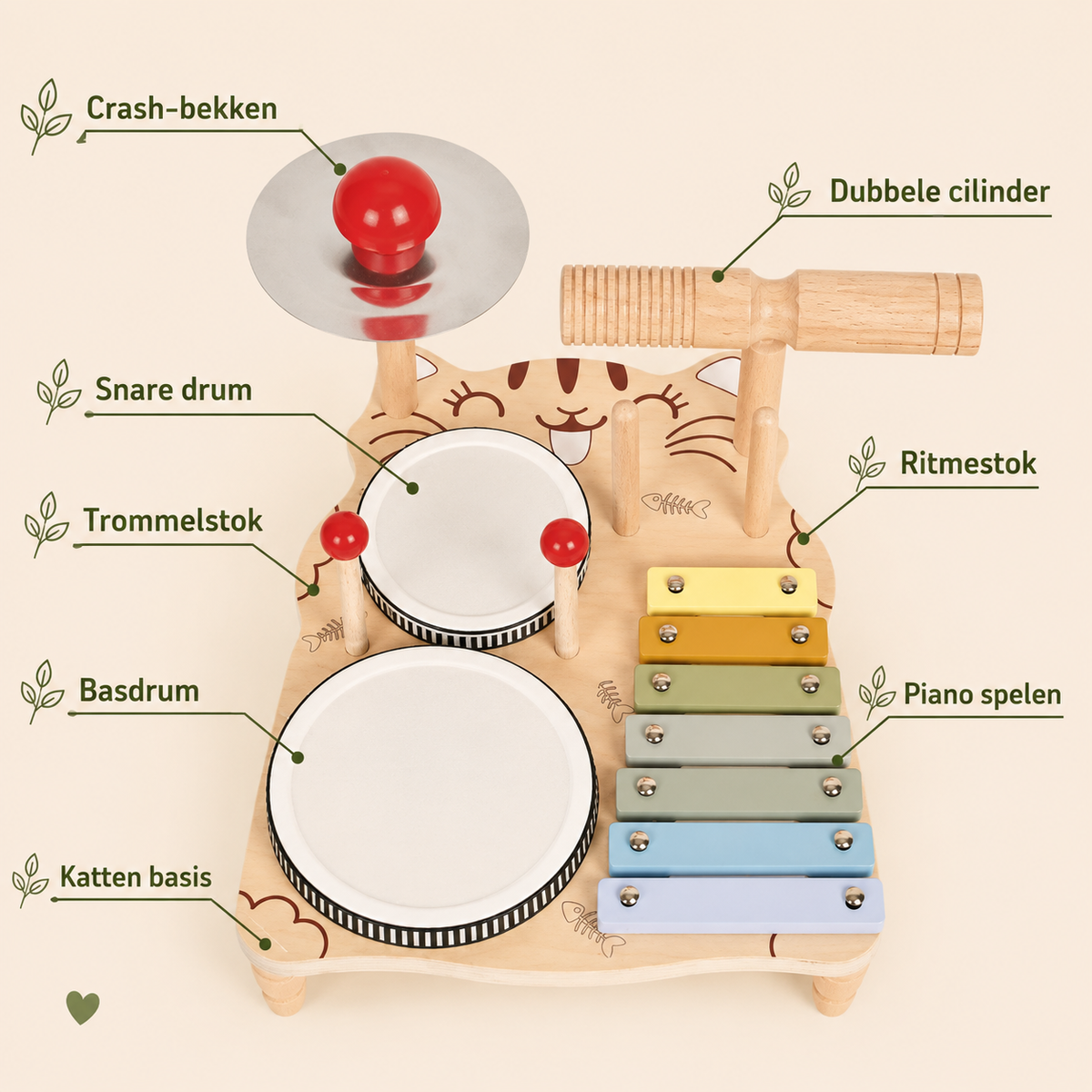 Houten Muziekset – Drumstel & xylofoon voor kinderen