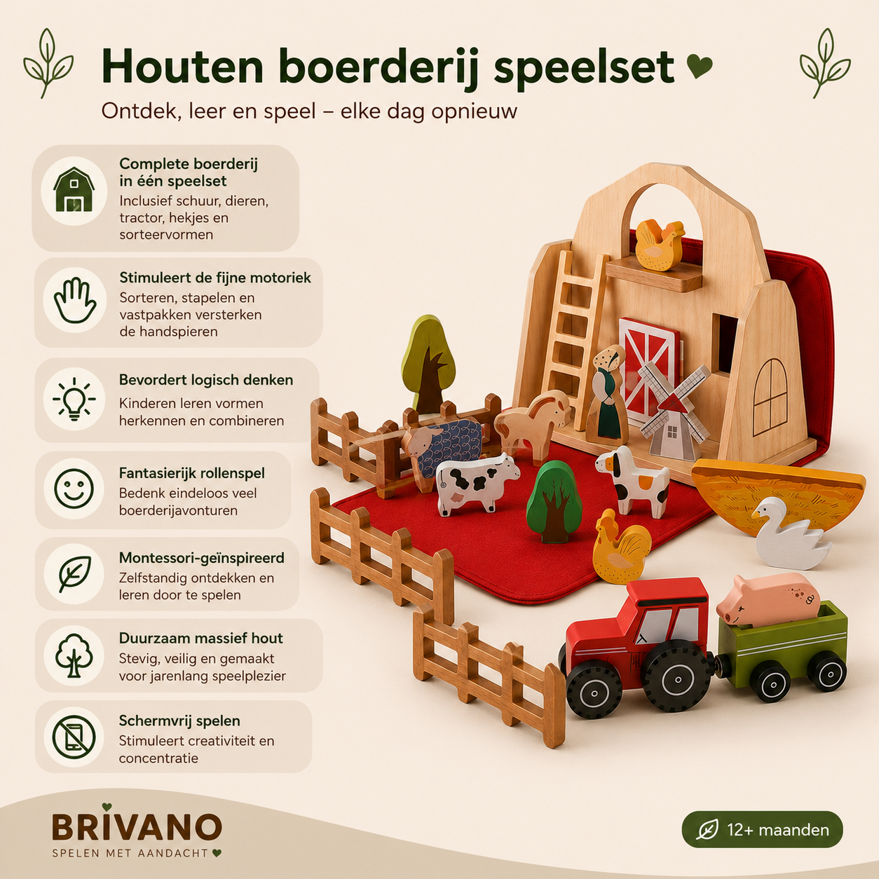 Montessori Houten Boerderij Speelset – Hands-on speelgoed voor kinderen