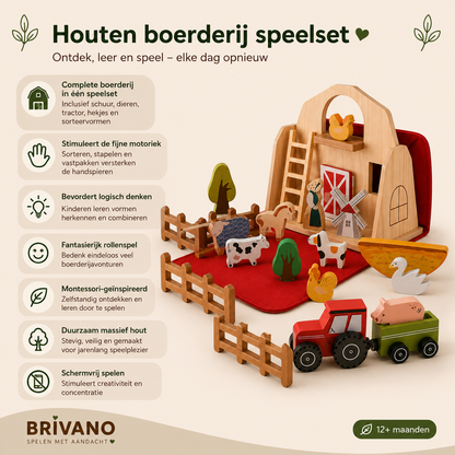 Montessori Houten Boerderij Speelset – Hands-on speelgoed voor kinderen