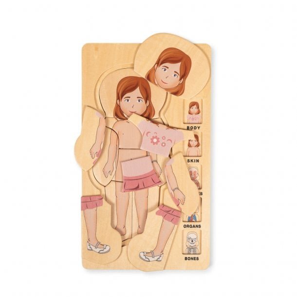 Houten lagenpuzzel meisjeslichaam met 5 lagen voor peuters