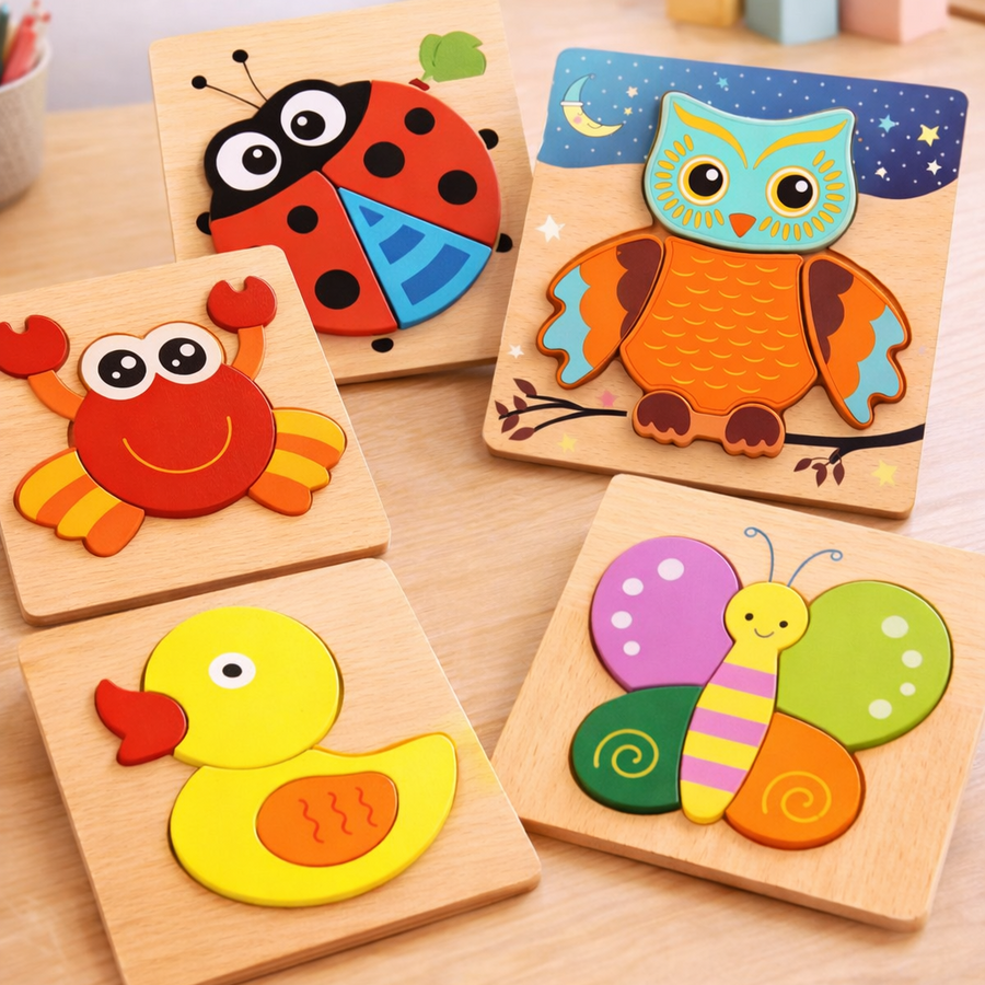 Houten 3D Puzzelset 5 stuks met dieren