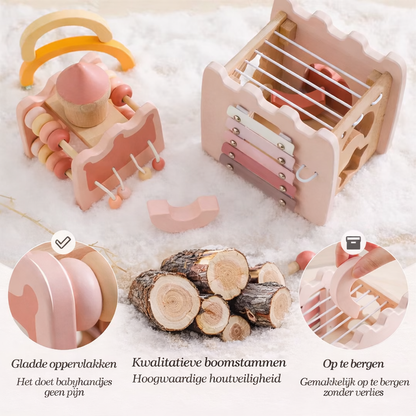 Houten Montessori Kasteel – Vormenstoof & stapelblokken