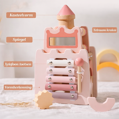 Houten Montessori Kasteel – Vormenstoof & stapelblokken