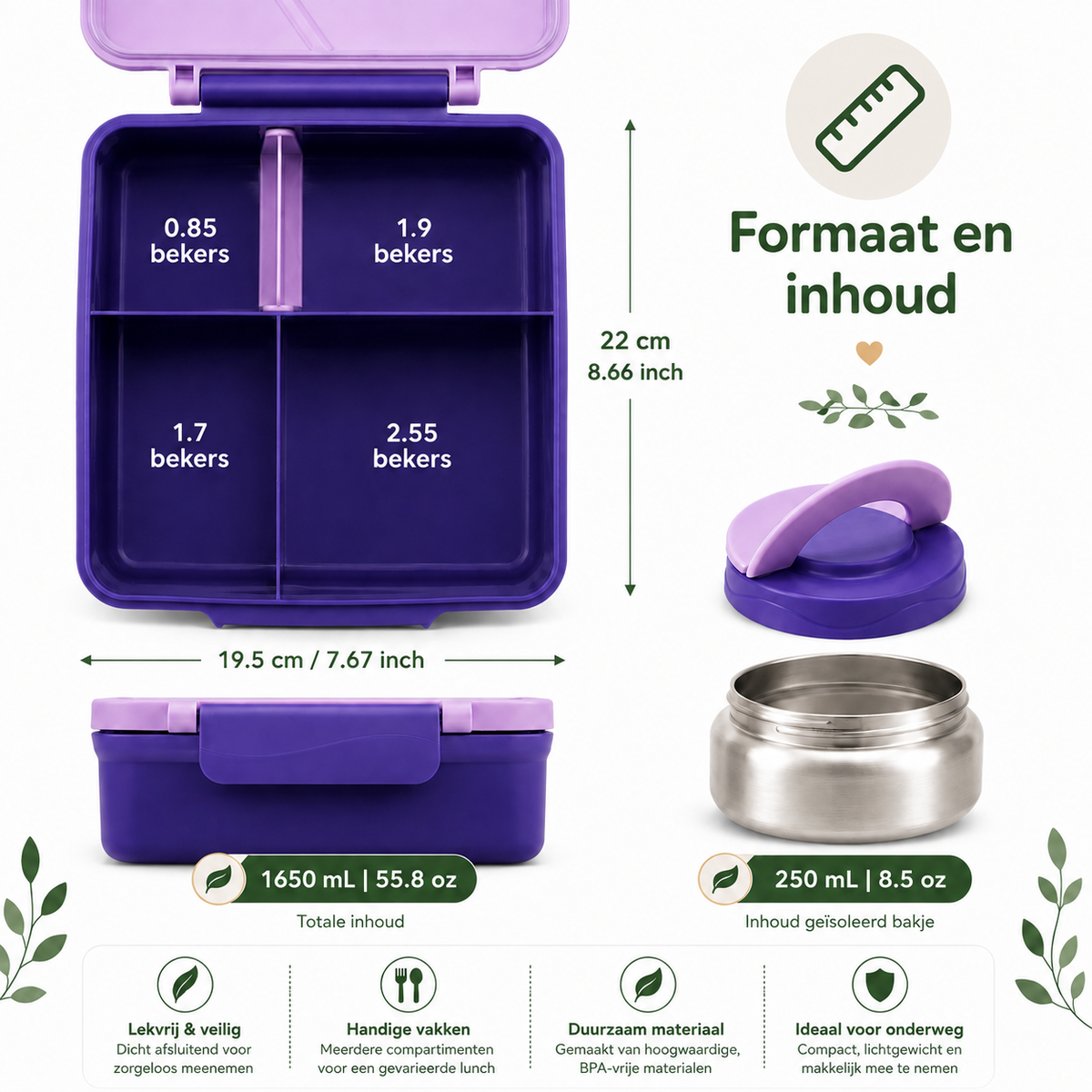 Kinder Lunchbox met vakken – Inclusief geïsoleerd warmhoudbakje