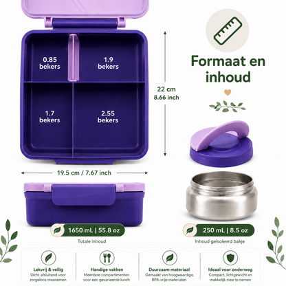 Kinder Lunchbox met vakken – Inclusief geïsoleerd warmhoudbakje