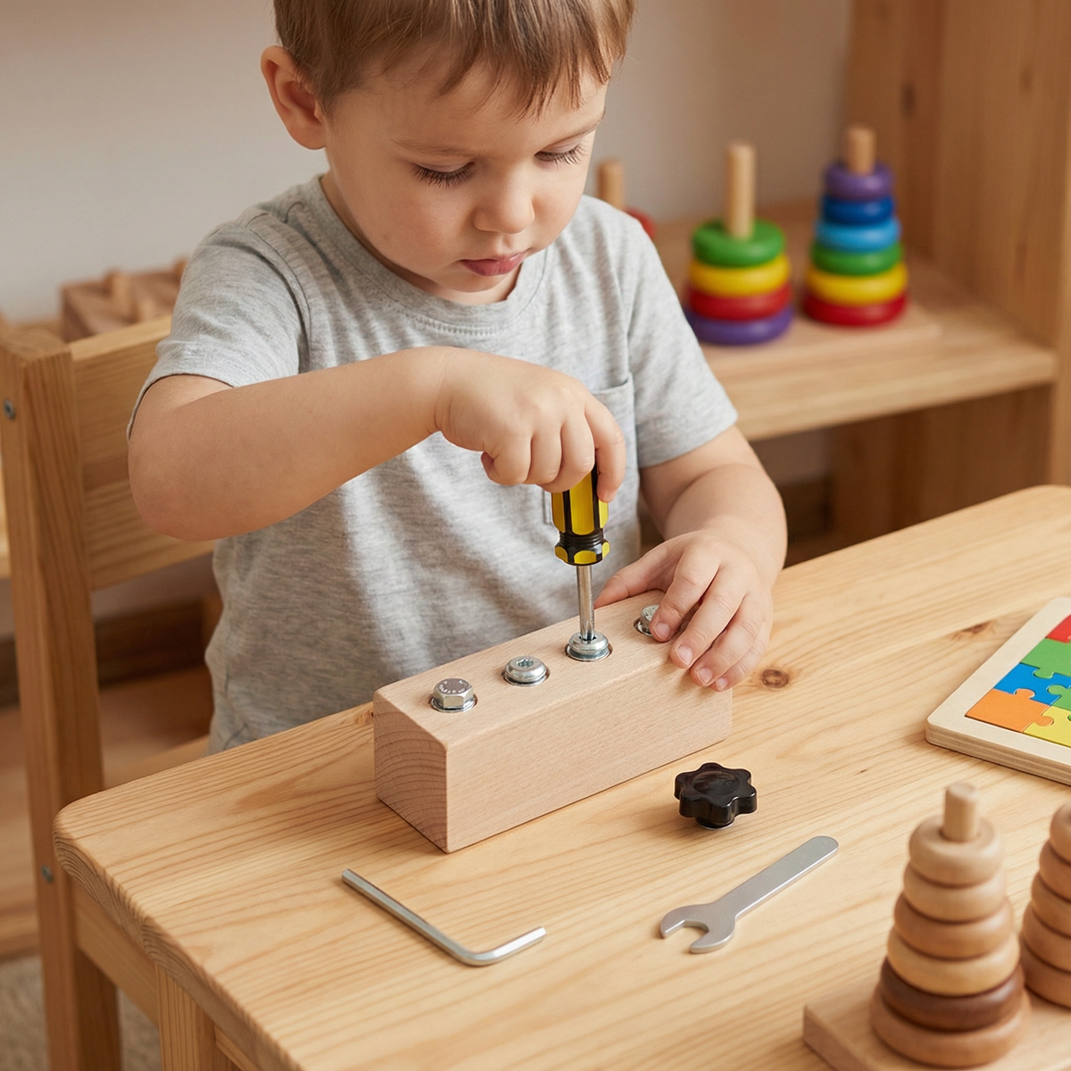 Montessori Houten Schroefset – Bouwen & draaien voor kinderen