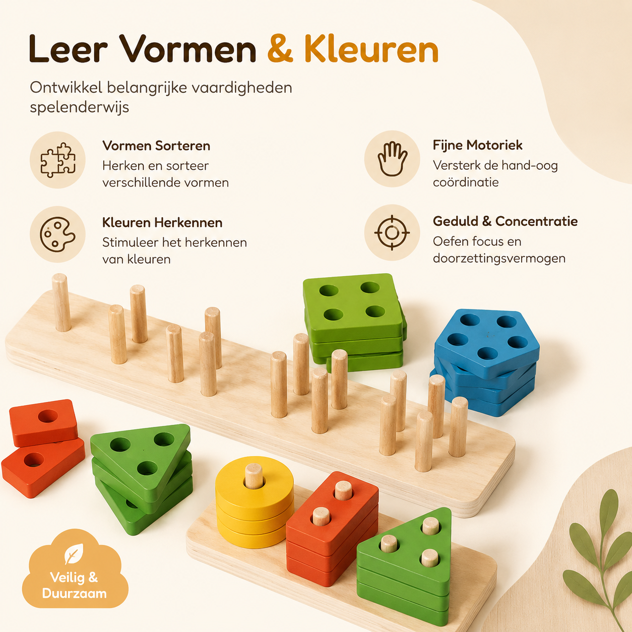 Montessori Bouwstenen – Educatief sorteer & stapelspel