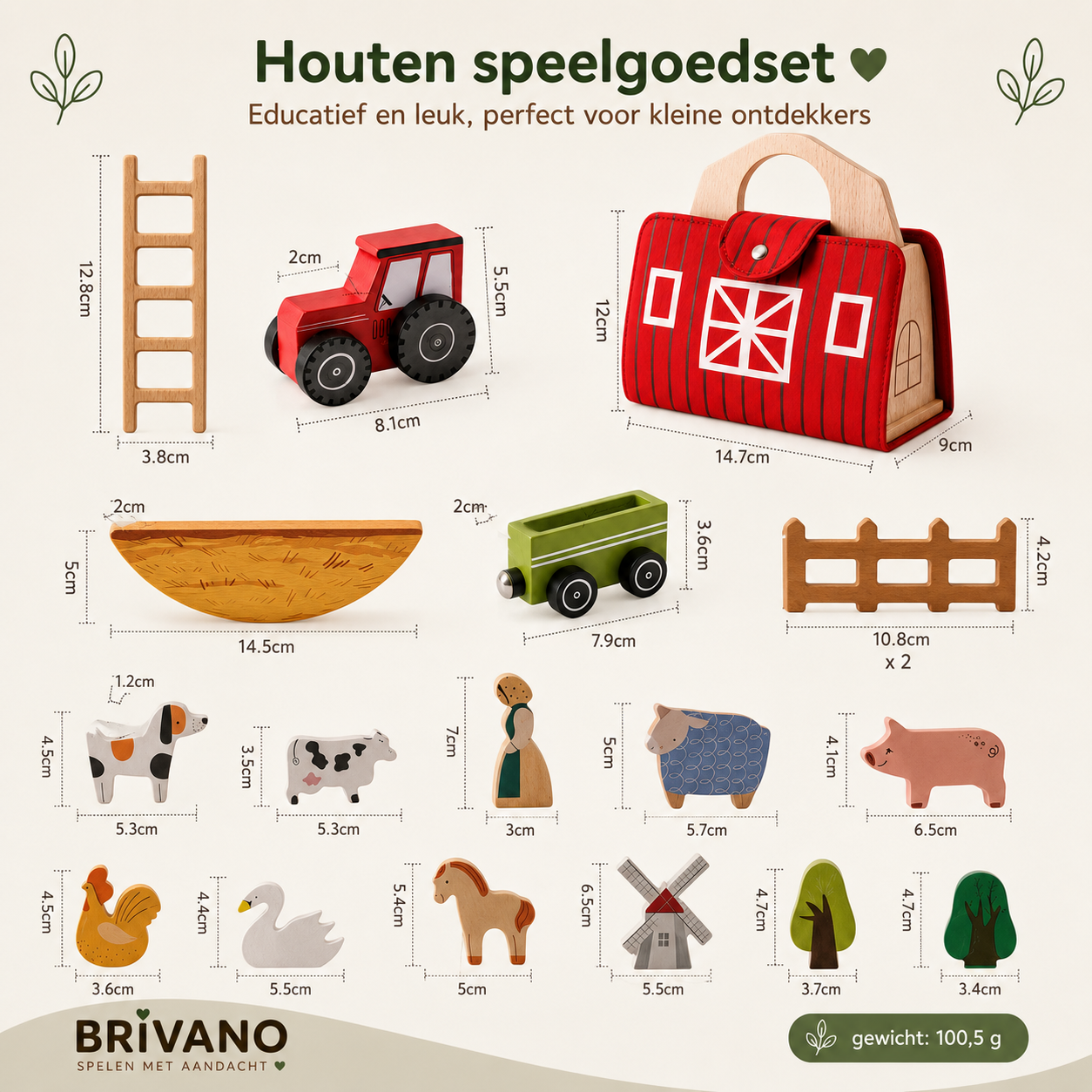 Montessori Houten Boerderij Speelset – Hands-on speelgoed voor kinderen