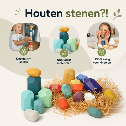 Montessori Houten Stenen – 21delig balans & stapelset