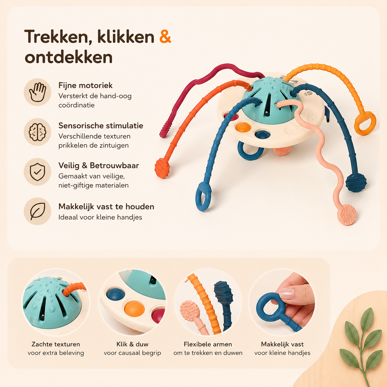 Montessori Siliconen Trek Speelgoed – Sensorisch & motorisch babyspeelgoed