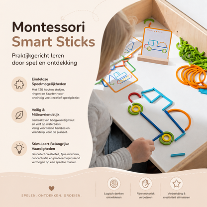 Montessori Smart Sticks – Creatief stokken & ringen puzzelspel