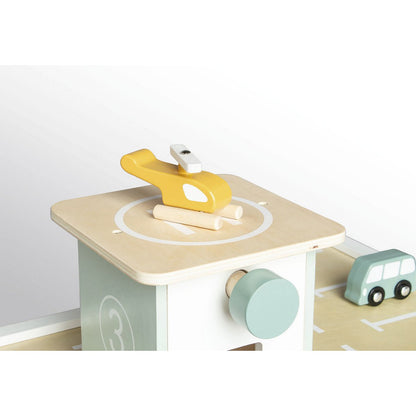 Montessori houten garage met helicopter