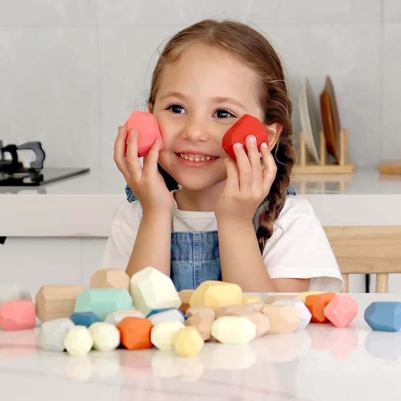 Montessori Houten Stenen – 21delig balans & stapelset