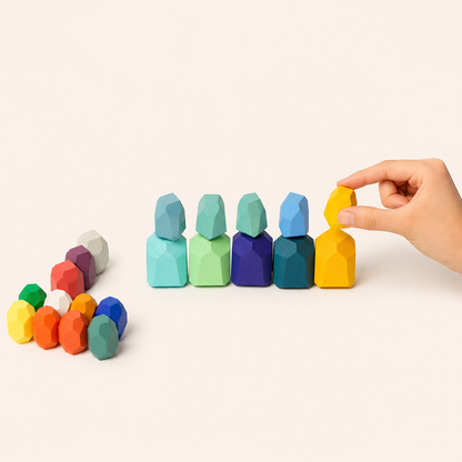 Montessori Houten Stenen – 21delig balans & stapelset