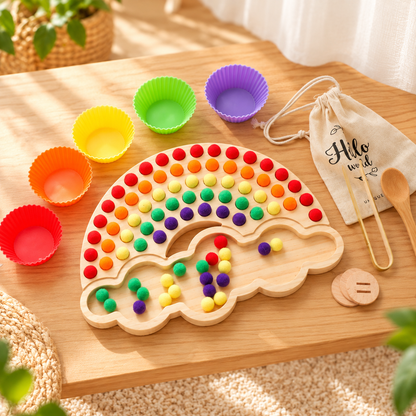 Houten Regenboog Sorteerbord – Sensorisch educatief speelgoed