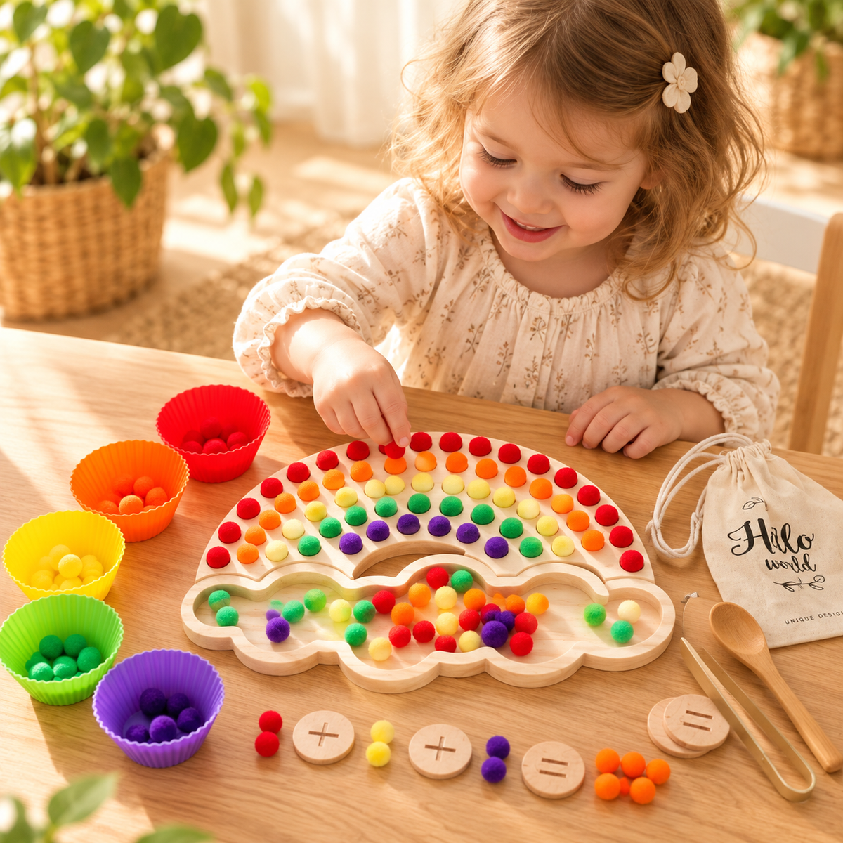 Houten Regenboog Sorteerbord – Sensorisch educatief speelgoed