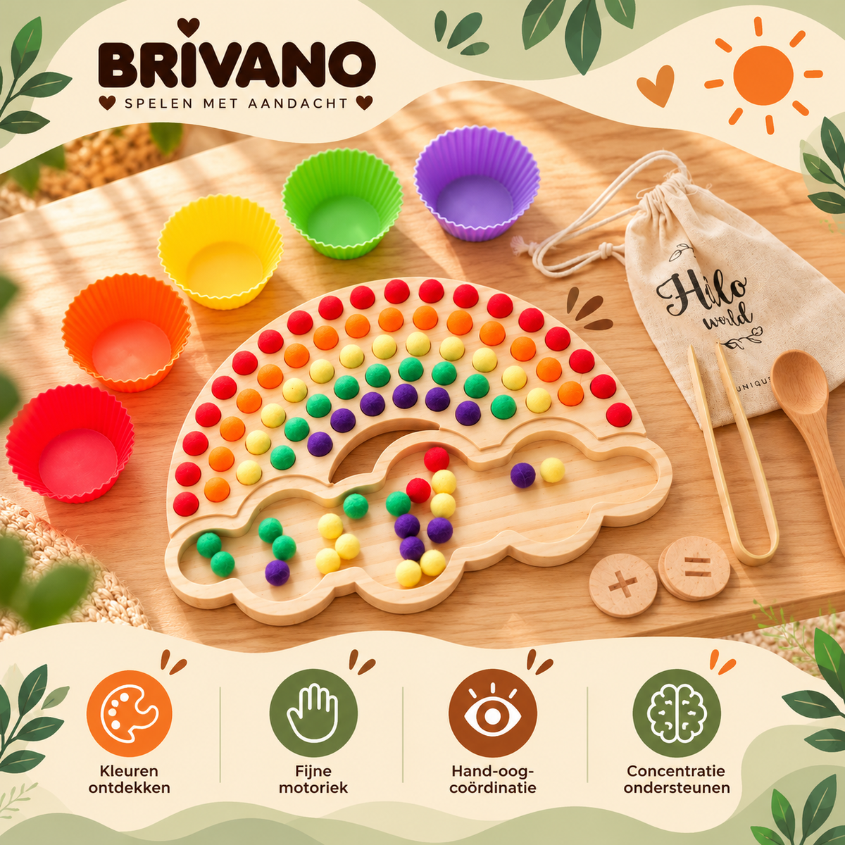Houten Regenboog Sorteerbord – Sensorisch educatief speelgoed