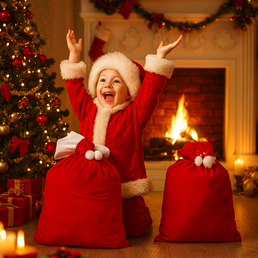 Kerstcadeauzak fluweel – Rode Kerstman zak