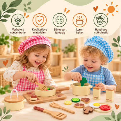 Houten Speelkeukenset voor Kinderen – Educatief rollenspel