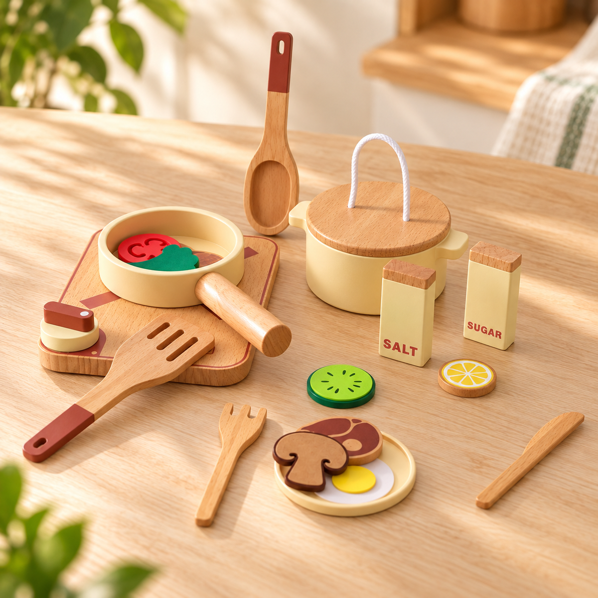 Houten Speelkeukenset voor Kinderen – Educatief rollenspel