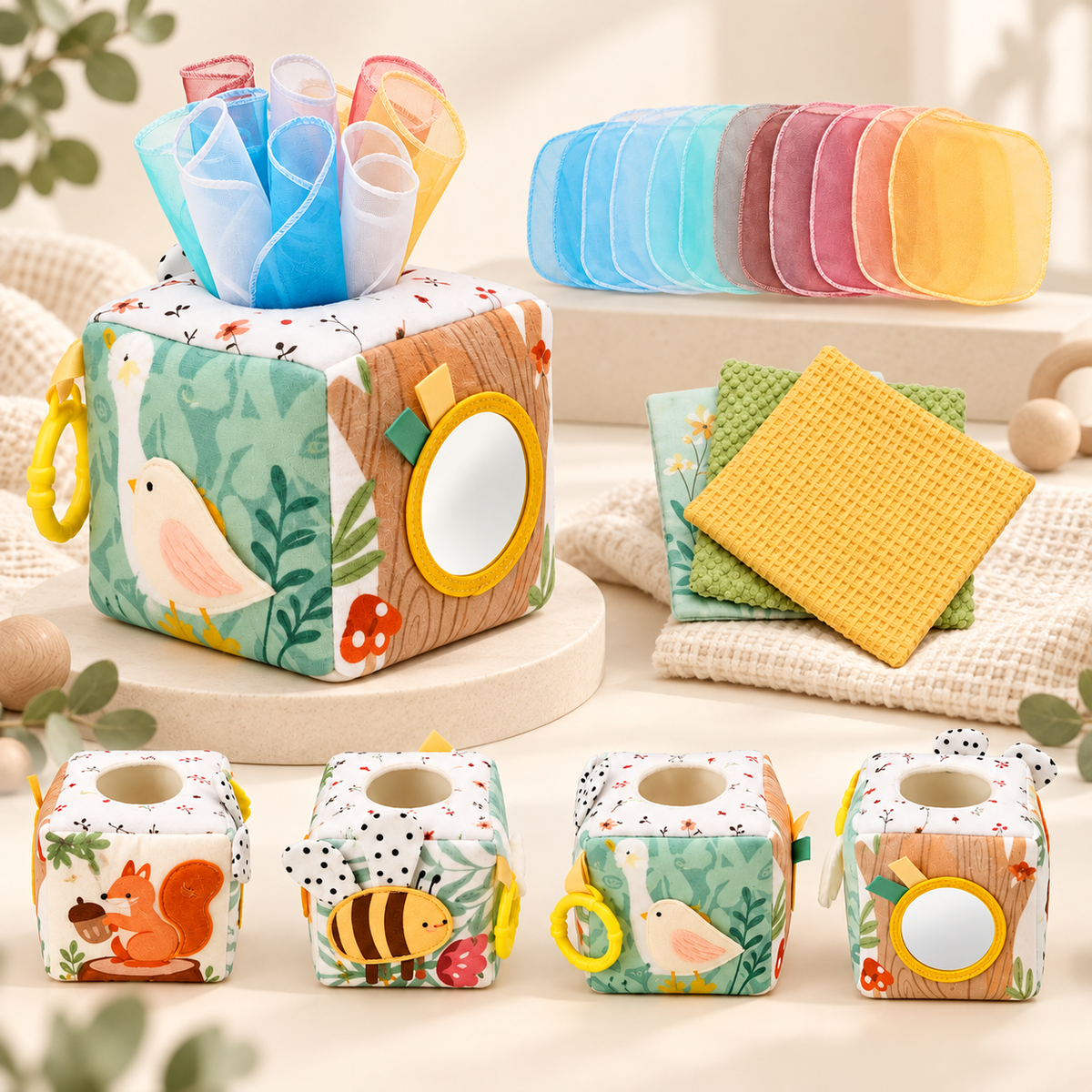 Montessori Sensorische Tissue Box – Interactief baby speelgoed 0-2 jaar