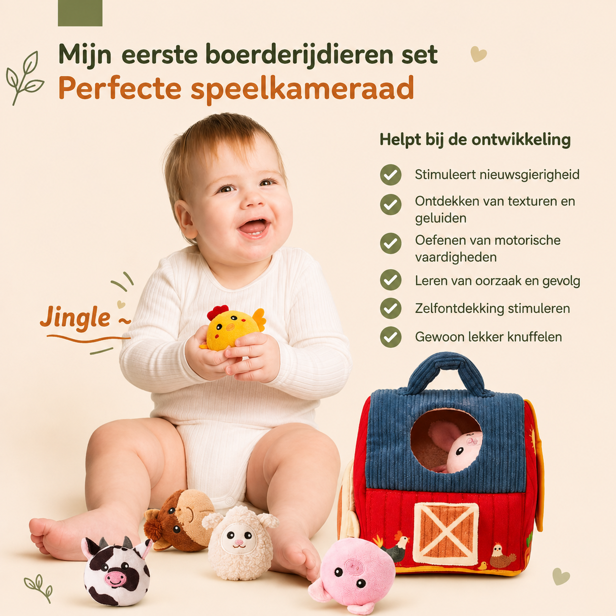 Zachte Boerderij Speelset - 6 knuffeldieren voor baby's