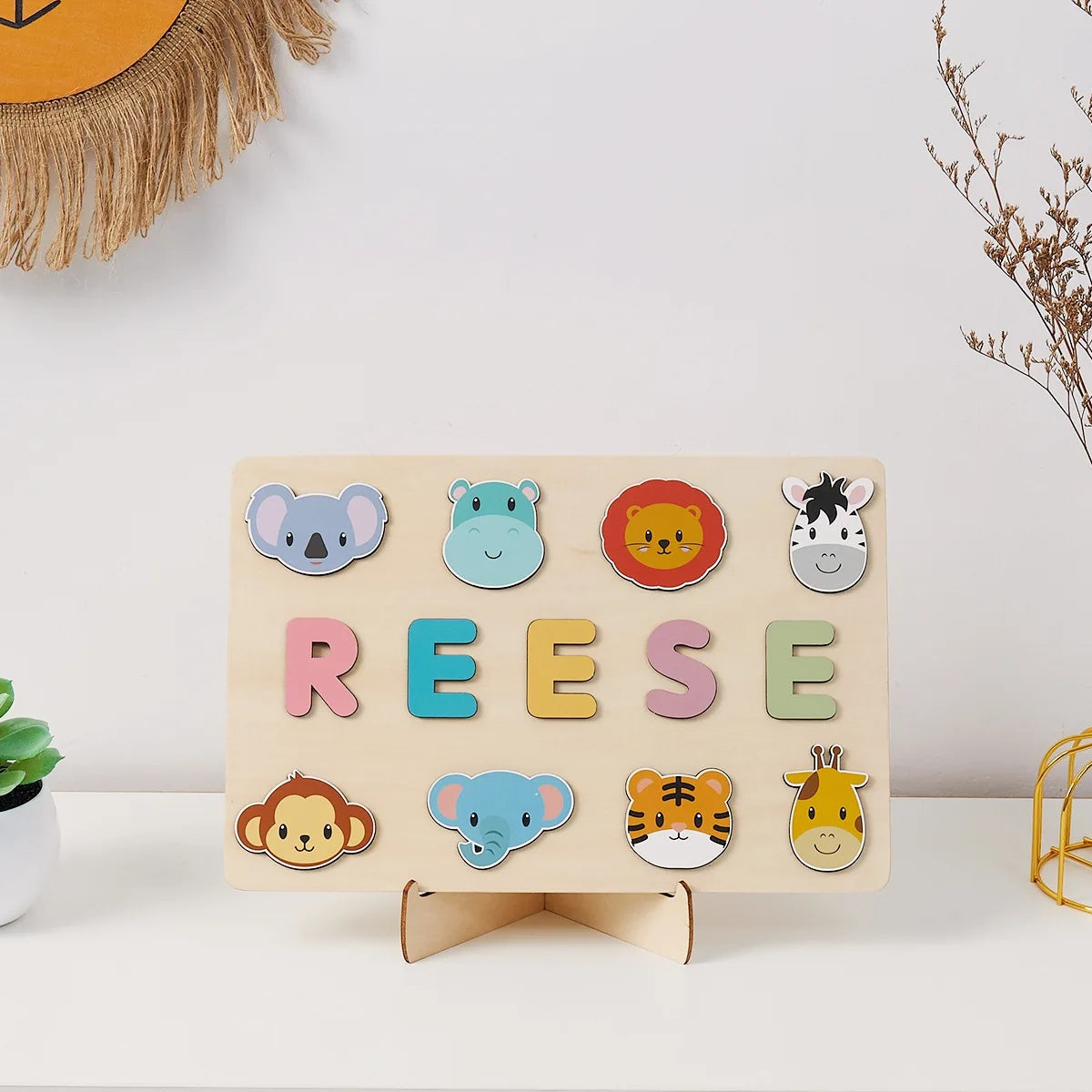 Gepersonaliseerde Houten Naampuzzel – Safari tot 9 Letters