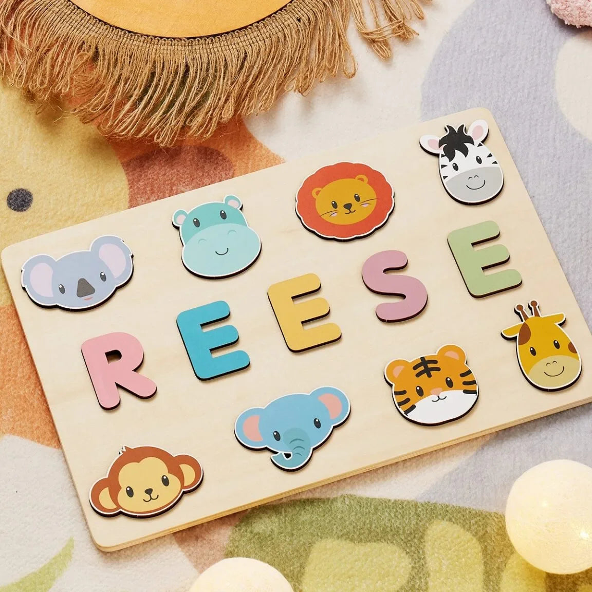 Gepersonaliseerde Houten Naampuzzel – Safari tot 9 Letters