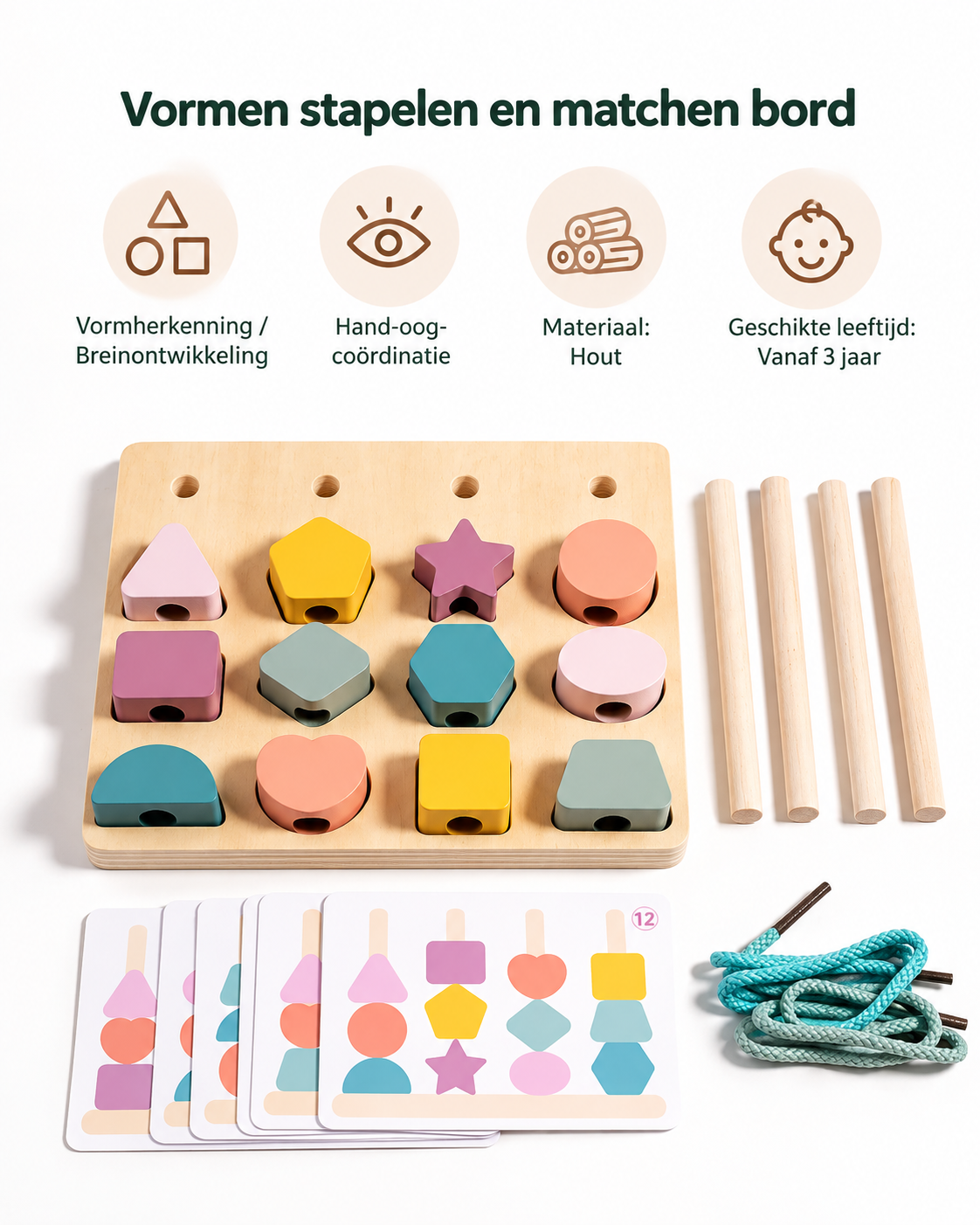 Montessori Vormenspel – Stapelen & sorteren voor kinderen