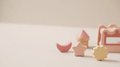 Houten Montessori Kasteel – Vormenstoof & stapelblokken