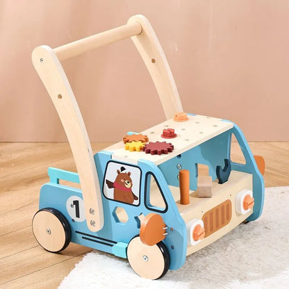 Montessori Gereedschapswagen 3-in-1 – Houten loopwagen & werkbank